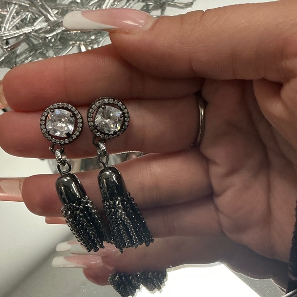 Elegant Black and Silver Tassel Earrings - Picture 5 of 6
